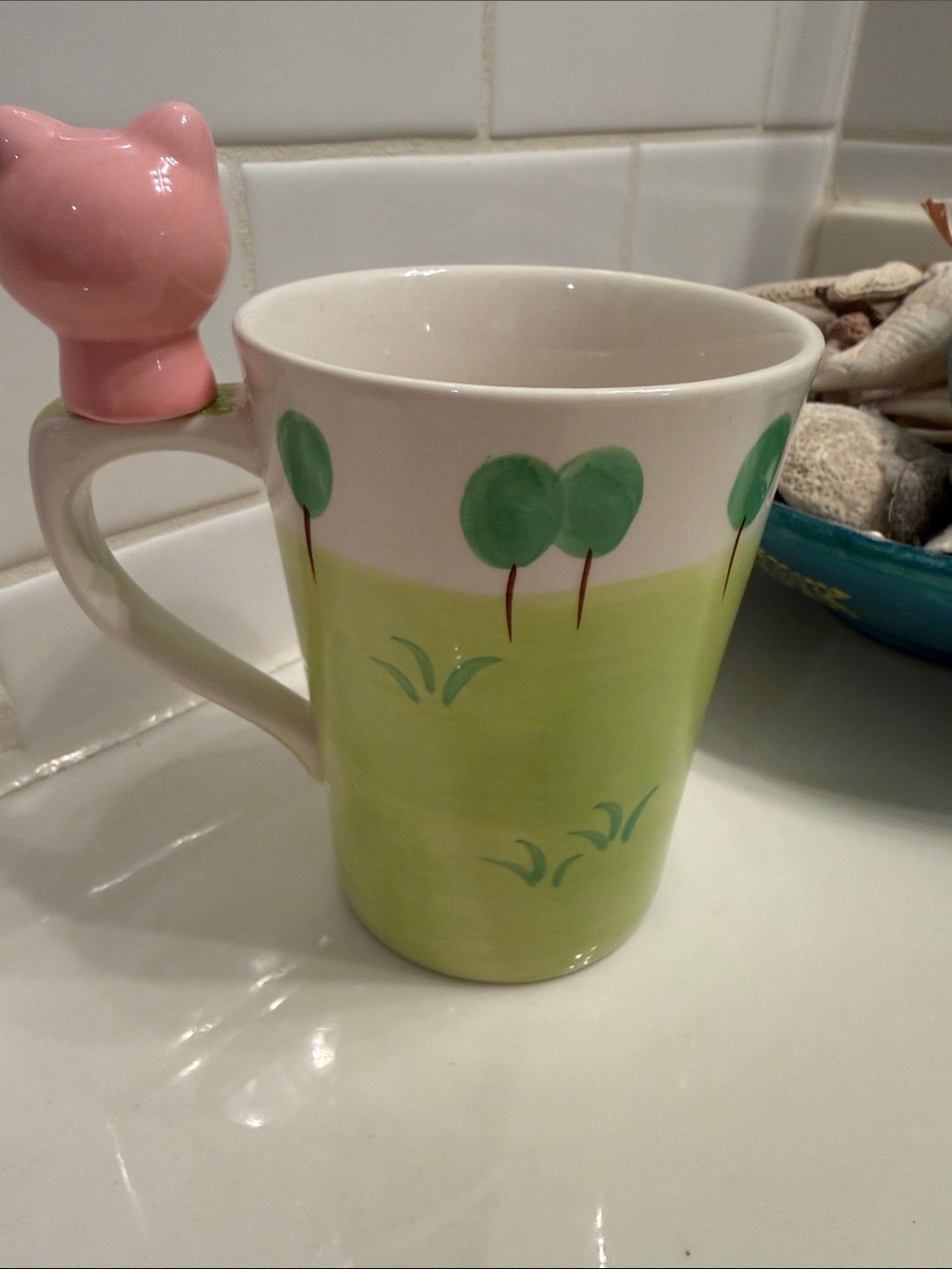 Pink Pig Ceramic Coffee Mug with Pig Handle Accent - Picture 2 of 3
